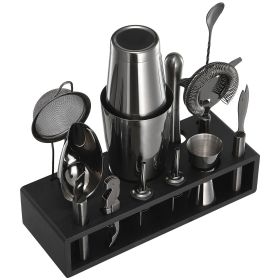 Cocktail Shaker Set, 13-Piece Stainless Steel Bar Tools with Bamboo Stand, Boston Bartender Kit | Mixer Spoon, Muddler, Jigger, Strainer