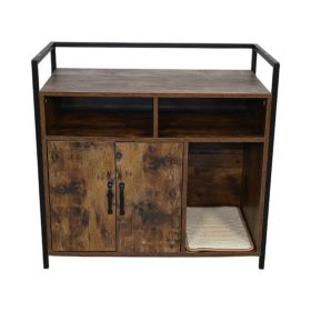 Rustic Brown Wooden Cat Litter Box Enclosure, Spacious Hidden Cat Litter Box with Scratching Mat Furniture for Bedroom, Bathroom