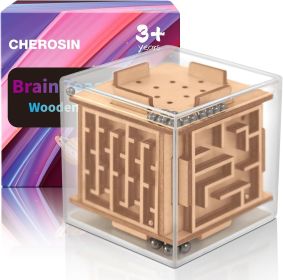 Fidget Puzzle Cube for Kids and Adults - 6-Sided Wooden Puzzle Game Fidget Toy for Anxiety Relief - Handheld Maze Cube for Travel - 3D Brain Teas