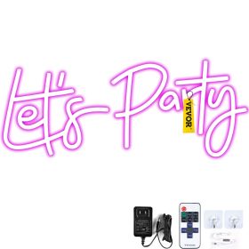 Let's Party Neon Sign, 23"X10" Neon Sign for Wall Decor, Adjustable Brightness Pink Neon Light Sign with Remote Control and Power Adapter